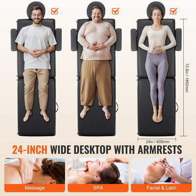 Φορητό τραπέζι μασάζ VEVOR 24" W, 2 πτυσσόμενο ελαφρύ τραπέζι μασάζ, κρεβάτι 8 επιπέδων ρυθμιζόμενου ύψους Salon tattoo, τραπέζι σπα με προσκέφαλο, μπράτσα, παλέτα χεριών & τσάντα μεταφοράς, 600LBS