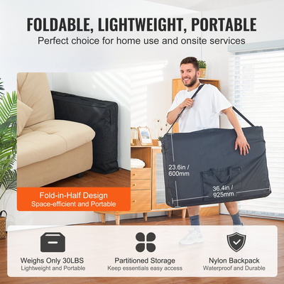 Φορητό τραπέζι μασάζ VEVOR 24" W, 2 πτυσσόμενο ελαφρύ τραπέζι μασάζ, κρεβάτι 8 επιπέδων ρυθμιζόμενου ύψους Salon tattoo, τραπέζι σπα με προσκέφαλο, μπράτσα, παλέτα χεριών & τσάντα μεταφοράς, 600LBS