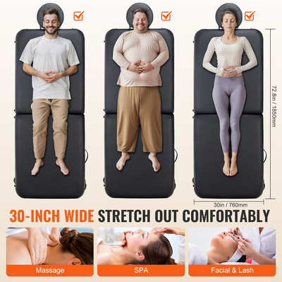 Επαγγελματικό πλατύ τραπέζι μασάζ VEVOR 30" W, πτυσσόμενο τραπέζι μασάζ βαρέως τύπου, κρεβάτι τατουάζ προσώπου 8 επιπέδων ρυθμιζόμενου ύψους, φορητό τραπέζι σπα με προσκέφαλο, παλέτα χεριών & τσάντα μεταφοράς, 750LBS