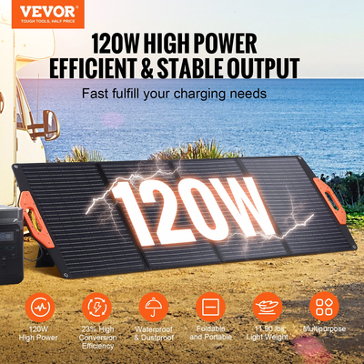 Φορητό μονοκρυσταλλικό ηλιακό πάνελ VEVOR 120W Αναδιπλούμενο κιτ ηλιακού φορτιστή ETFE