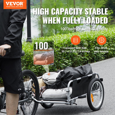 VEVOR Bike Cargo Trailer, χωρητικότητα 100 lbs, βαρέως τύπου καρότσι ποδηλάτου, αναδιπλούμενο συμπαγές χώρο αποθήκευσης & γρήγορη απελευθέρωση με γενικό κοτσαδόρο, τροχοί 16", ασφαλείς ανακλαστήρες, χωράει σε τροχούς ποδηλάτου 22"-28