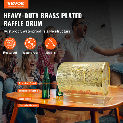 VEVOR Raffle Drum, 14,8 x Ø21,26 ιντσών με ορειχάλκινο επιμεταλλωμένο κλωβό λοταρίας, για ψηφοδέλτιο Bingo