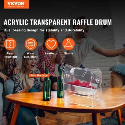VEVOR Acrylic Raffle Drum, Χωράει 2500 εισιτήρια ή 100 μπάλες λοταρίας, επαγγελματικό κλωβό λοταρίας με 2 κλειδιά, διαφανές σχέδιο λοταρίας, κουτί λαχείων για παιχνίδια λοταρίας Bingo