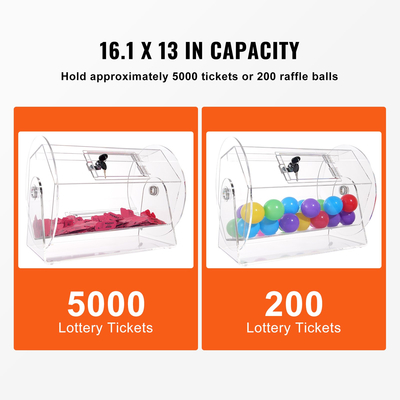 VEVOR Acrylic Raffle Drum, Χωράει 5000 Tickets ή 200 Raffle Balls, Professional Raffle Ticket Spinning Cage with 2 Keys, Transparent Lottery Spinning Drawing, Raffle Ticket Box for Lottery Games Bingo