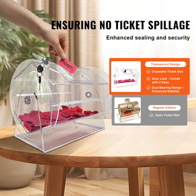 VEVOR Acrylic Raffle Drum, Χωράει 5000 Tickets ή 200 Raffle Balls, Professional Raffle Ticket Spinning Cage with 2 Keys, Transparent Lottery Spinning Drawing, Raffle Ticket Box for Lottery Games Bingo