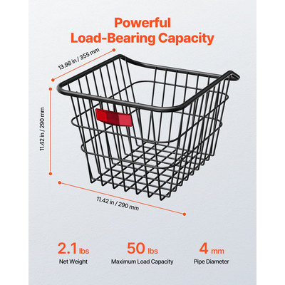 VEVOR Πίσω Καλάθι Ποδηλάτου Μεταλλικό Καλάθι Ποδηλάτου Ανακλαστικό κάλυμμα πίσω φωτός