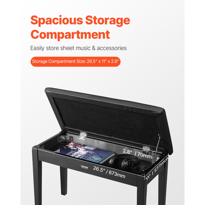 VEVOR Duet Πληκτρολόγιο πιάνου Πάγκος Αποθήκευση Κάθισμα με επένδυση Ξύλινο Σκαμπό βιβλιοθήκης νεσεσέρ