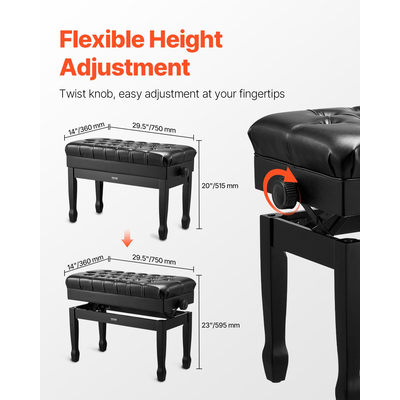 VEVOR Ρυθμιζόμενο πληκτρολόγιο πιάνου Πάγκος αποθήκευσης με επένδυση Ξύλινο σκαμπό βιβλιοθήκης