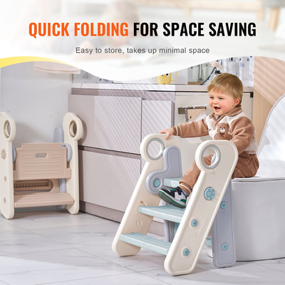 VEVOR Πτυσσόμενο σκαμπό για νήπια, ρυθμιζόμενο σκαμπό κουζίνας 3 βημάτων έως 2 βημάτων μπλε