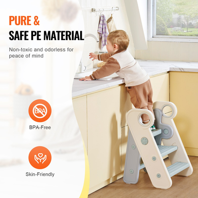 VEVOR Πτυσσόμενο σκαμπό για νήπια, ρυθμιζόμενο σκαμπό κουζίνας 3 βημάτων έως 2 βημάτων μπλε