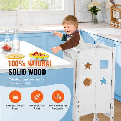 VEVOR Πτυσσόμενο σκαμπό πύργου για νήπιο Ύψος 3 επιπέδων 125 LBS Loading Λευκό