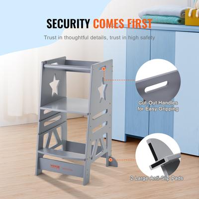 Σκαμπό VEVOR Tower για νήπια Παιδικά 3 επίπεδα ρυθμιζόμενο ύψος 350 LBS Γκρι