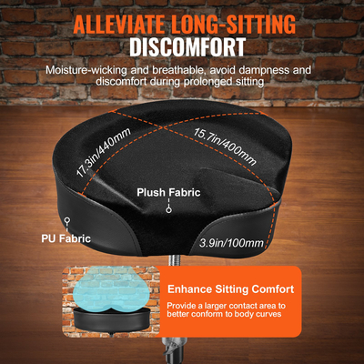 VEVOR Saddle Drum Throne, 22-27,8 ίντσες / 560-705 mm ρυθμιζόμενο ύψος, επενδυμένο κάθισμα τυμπάνου με αντιολισθητικά πόδια 5A Drumsticks 500 lbs / 227 kg Μέγιστο βάρος χωρητικότητας, 360° Περιστρεφόμενη καρέκλα τυμπάνου