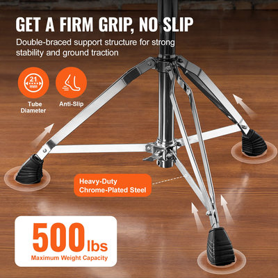 VEVOR Drum Throne, 21,3-26,4 ίντσες / 540-670 mm ρυθμιζόμενο ύψος, επενδεδυμένο κάθισμα σκαμπό τυμπάνου με αντιολισθητικά πόδια 5A Drumsticks 500 lbs / 227 kg Μέγιστο βάρος χωρητικότητας, 360° Swivel Drum Drum Chair for Drum