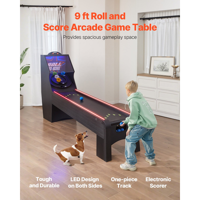 VEVOR 9 ft Roll & Score Arcade Τραπέζι παιχνιδιών Ηλεκτρονικός σκόρερ Αίθουσα παιχνιδιών 4 μπάλες