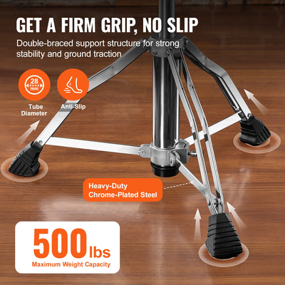 VEVOR Drum Throne με πλάτη, 19,3-25,2 ίντσες/490-640 mm ρυθμιζόμενο ύψος, υδραυλική σέλα με επένδυση τυμπάνου κάθισμα με αντιολισθητικά πόδια τύμπανα 500 lbs/227 kg Μέγιστη χωρητικότητα, 360° Περιστροφή για Drummer