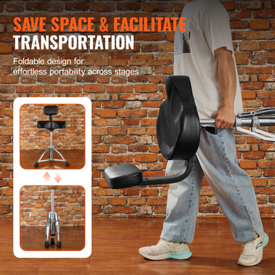 VEVOR Drum Throne με πλάτη, 19,3-25,2 ίντσες/490-640 mm ρυθμιζόμενο ύψος, υδραυλική σέλα με επένδυση τυμπάνου κάθισμα με αντιολισθητικά πόδια τύμπανα 500 lbs/227 kg Μέγιστη χωρητικότητα, 360° Περιστροφή για Drummer
