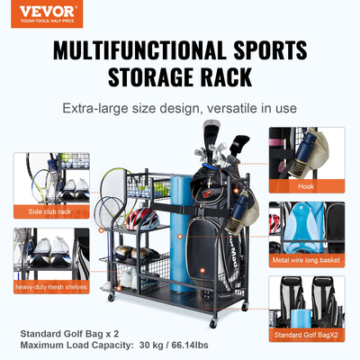 VEVOR Golf Storage Garage Organizer 2 Βάση για τσάντες γκολφ Club Rack Ball Cart