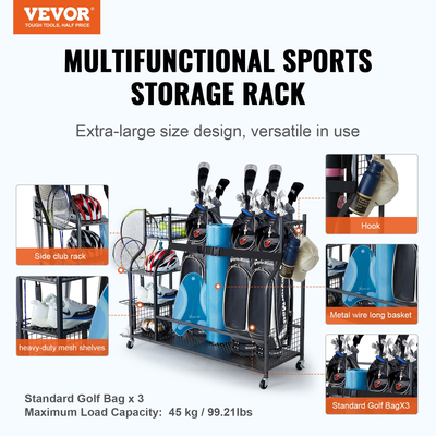 VEVOR Golf Storage Garage Organizer 3 Βάση για τσάντες γκολφ Club Rack Ball Cart
