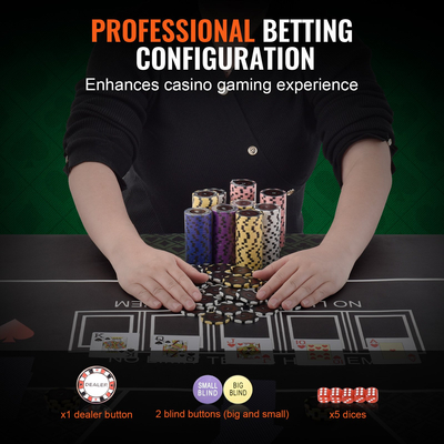 VEVOR Σετ τσιπ πόκερ, σετ πόκερ 300 τεμαχίων, πλήρες σετ παιχνιδιών πόκερ με θήκη μεταφοράς, βαρέων βαρών 14 γραμμαρίων καζίνο, κάρτες, κουμπιά και ζάρια, για Texas Hold&#039;em, Blackjack, τυχερά παιχνίδια