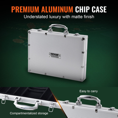 VEVOR Σετ τσιπ πόκερ, σετ πόκερ 500 τεμαχίων, πλήρες σετ παιχνιδιών πόκερ με θήκη μεταφοράς από αλουμίνιο, μάρκες καζίνο 11,5 γραμμαρίων, κάρτες, κουμπιά και ζάρια, για Texas Hold&#039;em, Μπλάκτζακ, Τυχερά παιχνίδια