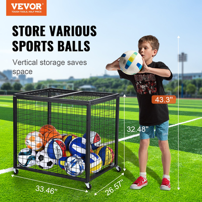 VEVOR Rolling Sports Ball Storage Cart, Κλουβί μπάσκετ που κλειδώνει με διπλά καπάκια, Organizer θήκη αθλητικού εξοπλισμού για εσωτερικούς χώρους, χαλύβδινη σχάρα αποθήκευσης για γκαράζ, παιδότοπο, γυμναστήριο και σχολεία