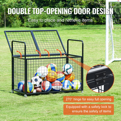 VEVOR Rolling Sports Ball Storage Cart, Κλουβί μπάσκετ που κλειδώνει με διπλά καπάκια, Organizer θήκη αθλητικού εξοπλισμού για εσωτερικούς χώρους, χαλύβδινη σχάρα αποθήκευσης για γκαράζ, παιδότοπο, γυμναστήριο και σχολεία