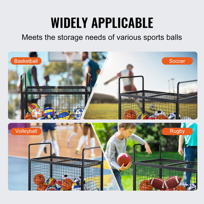 VEVOR Rolling Sports Ball Storage Cart, Κλουβί μπάσκετ που κλειδώνει με διπλά καπάκια, Organizer θήκη αθλητικού εξοπλισμού για εσωτερικούς χώρους, χαλύβδινη σχάρα αποθήκευσης για γκαράζ, παιδότοπο, γυμναστήριο και σχολεία