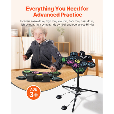 VEVOR Electric Drum Set 9-Pad with Stand Dual Speakers Light Up Sticks για παιδιά