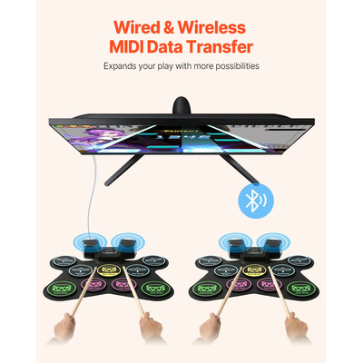 VEVOR Electric Drum Set 9-Pad with Stand Dual Speakers Light Up Sticks για παιδιά