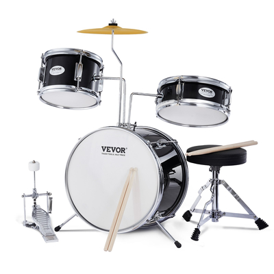 VEVOR Kids Drum Set 3-Pece 14 in Beginner Drum set for Children with Throne Black