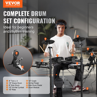 VEVOR Electric Drum Set Electronic Drum Kit 480 Sounds για αρχάριους και ενήλικες