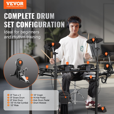 VEVOR Electric Drum Set Electronic Drum Kit 480 Sounds για αρχάριους και ενήλικες