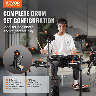 VEVOR Electric Drum Set Electronic Drum Kit 480 Sounds για αρχάριους και ενήλικες