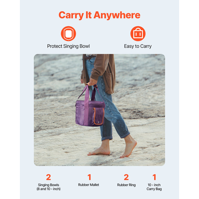 VEVOR 2PCS Crystal Singing Bowls 8" και 10" A & F Note Bowls & Carry Bag