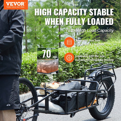 VEVOR Bike Cargo Trailer, χωρητικότητα 70 lbs, βαρέως τύπου καρότσι ποδηλάτου, συμπαγής αποθήκευση & δομή γρήγορης απελευθέρωσης με γενικό κοτσαδόρο, τροχοί 20", ταιριάζει στους περισσότερους τροχούς ποδηλάτου, πλαίσιο από ανθρακούχο χάλυβα