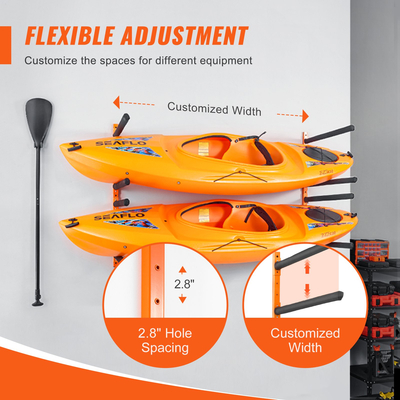 Βάση αποθήκευσης VEVOR Wall Kayak, Επιτοίχιες βάσεις για καγιάκ 4 χωρητικότητας για κουπιά κανόε καγιάκ, γάντζοι αποθήκευσης καγιάκ με ρυθμιζόμενους ενισχυμένους βραχίονες, κρεμάστρα καγιάκ φορτίου 400 LBS για εσωτερικό εξωτερικό γκαράζ
