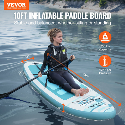 VEVOR Φουσκωτό Stand Up Paddle Board, 10&#039; x 33" x 6" Wide SUP Paddleboard με αφαιρούμενο κάθισμα καγιάκ, αξεσουάρ σανίδας, αντλία, κουπί, πτερύγιο, σακίδιο πλάτης, λουρί αστραγάλου και κιτ επισκευής, για νέους και ενήλικες