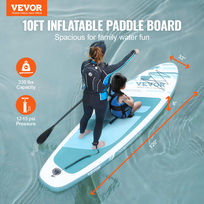 VEVOR Φουσκωτό Stand Up Paddle Board, 10&#039; x 33" x 6" Wide SUP Paddleboard, με αξεσουάρ σανίδας, αντλία, κουπί, πτερύγιο, τσάντα τηλεφώνου, σακίδιο πλάτης, λουρί αστραγάλου, κιτ επισκευής, αντιολισθητικό κατάστρωμα για νέους και ενήλικες