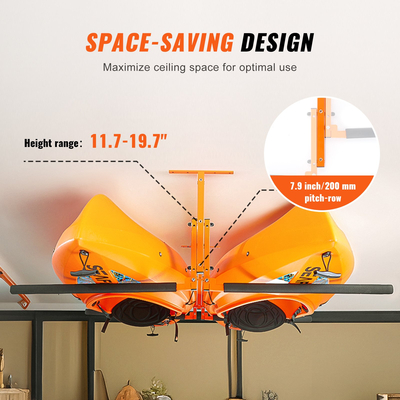 Βάση αποθήκευσης οροφής VEVOR Kayak, Ράφι αποθήκευσης οροφής για 2 καγιάκ κανό SUP, ρυθμιζόμενο ύψος κρεμάστρα θήκης για καγιάκ πάνω από το κεφάλι με ενισχυμένους βραχίονες, 250 LBS Max Load, για εσωτερική αποθήκευση σε εξωτερικό χώρο