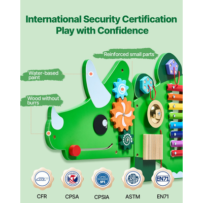 Πάνελ τοίχου δραστηριοτήτων με δεινόσαυρους VEVOR, πάνελ τοίχου με αισθητηριακές δραστηριότητες και 11 δραστηριότητες