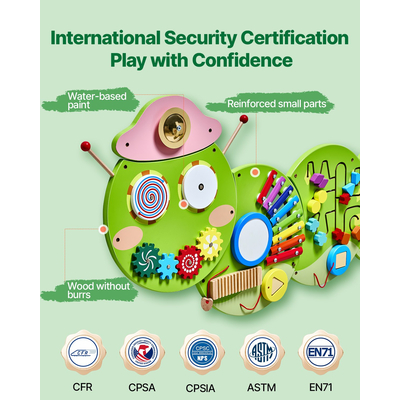 VEVOR Caterpillar Τοίχος Δραστηριοτήτων με Πάνελ Δραστηριοτήτων, 12 Αισθητηριακά Παιχνίδια Τοίχου