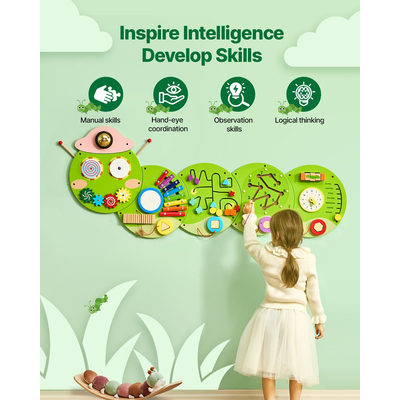 VEVOR Caterpillar Τοίχος Δραστηριοτήτων με Πάνελ Δραστηριοτήτων, 12 Αισθητηριακά Παιχνίδια Τοίχου