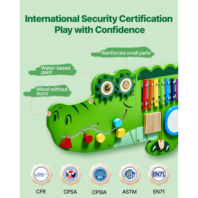 Τοίχος Δραστηριοτήτων με Κροκόδειλο VEVOR, Πάνελ Αισθητηριακής Δραστηριότητας με 9 Δραστηριότητες