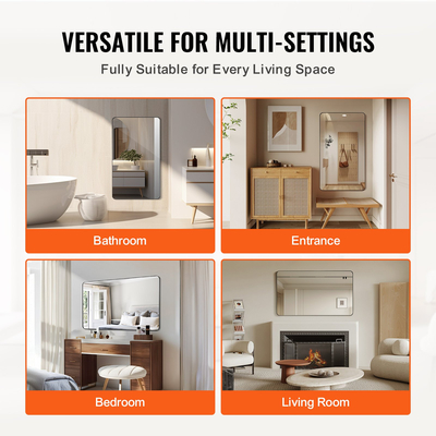 VEVOR Τετράγωνος Επιτοίχιος Καθρέφτης 30" x 48" με πλαίσιο από κράμα αλουμινίου