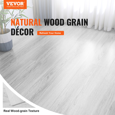 VEVOR Πλακάκια δαπέδου Interlocking Vinyl 1220 X 185 mm, 10 πλακάκια πάχους 5,5 mm που κουμπώνουν μαζί, ανοιχτό γκρι ξύλινο δάπεδο DIY για κουζίνα, τραπεζαρία, υπνοδωμάτια και μπάνια, Εύκολη διακόσμηση σπιτιού