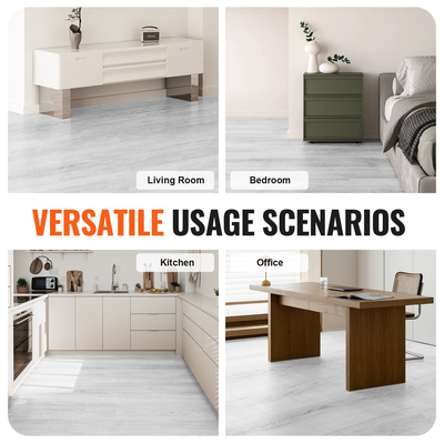 VEVOR Πλακάκια δαπέδου Interlocking Vinyl 1220 X 185 mm, 10 πλακάκια πάχους 5,5 mm που κουμπώνουν μαζί, ανοιχτό γκρι ξύλινο δάπεδο DIY για κουζίνα, τραπεζαρία, υπνοδωμάτια και μπάνια, Εύκολη διακόσμηση σπιτιού