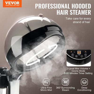 VEVOR Professional Hair Steamer 11,81 ιντσών Hooded Ionic Hair Steamer with 2 Mode