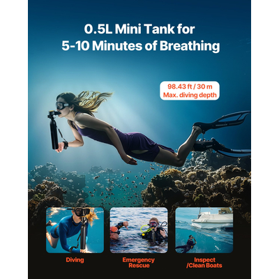 VEVOR 0,5L Scuba Tank 98,43 ft Depth Diving Φορητή δεξαμενή κατάδυσης με αντλία