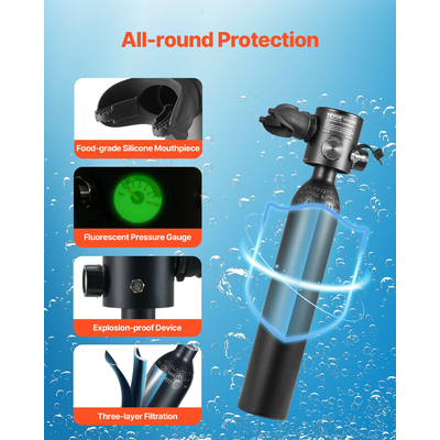 VEVOR 0,5L Scuba Tank 98,43 ft Depth Diving Φορητή δεξαμενή κατάδυσης με αντλία